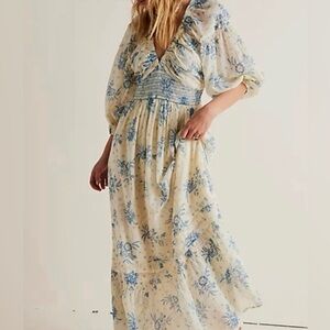 Free People Blue and Cream Floral Maxi Dress